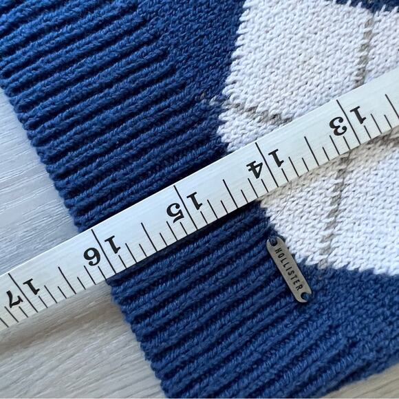 Hollister Argyle Crop Sweater Vest Small Layers Preppy Blue Diamond - Picture 7 of 7